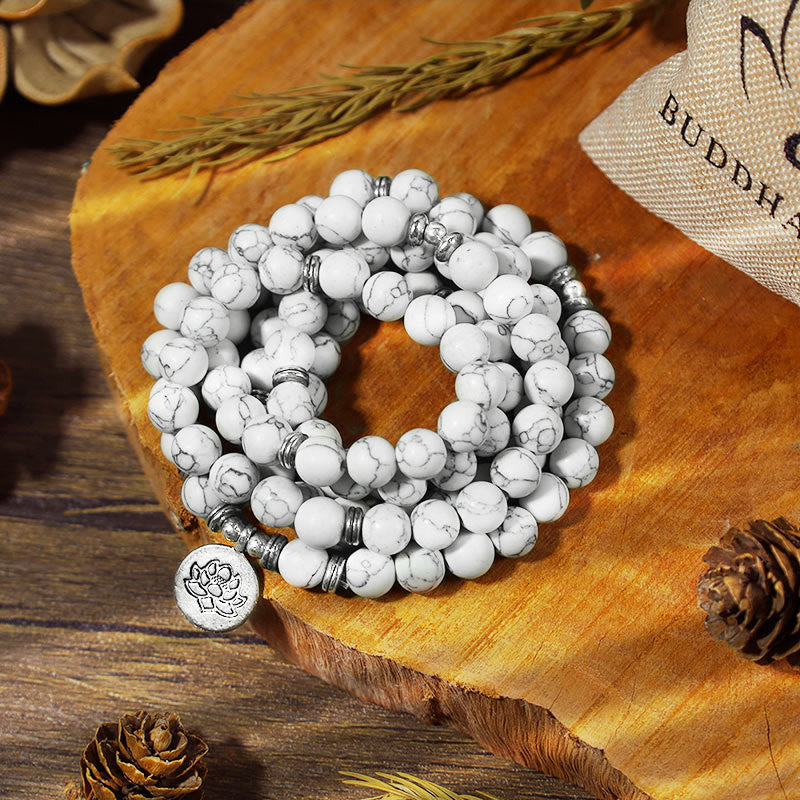 Buddha Stones White Turquoise Lotus Mala Healing Bracelet - image 0