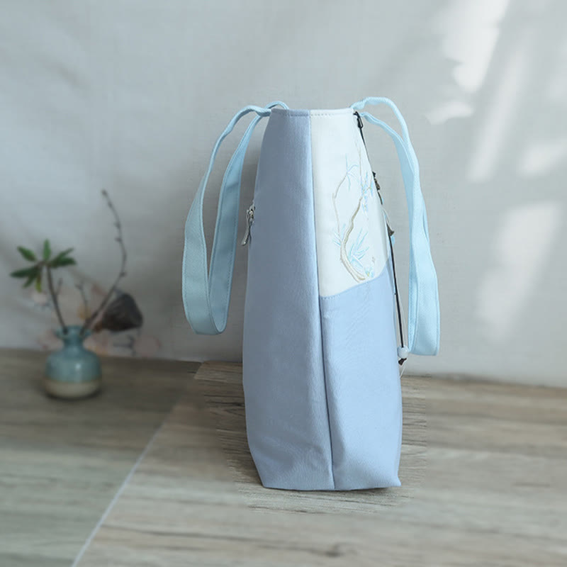 Buddha Stones Pear Flower Plum Peach Blossom Bamboo Embroidery Canvas Large Capacity Shoulder Bag Tote Bag - image 16