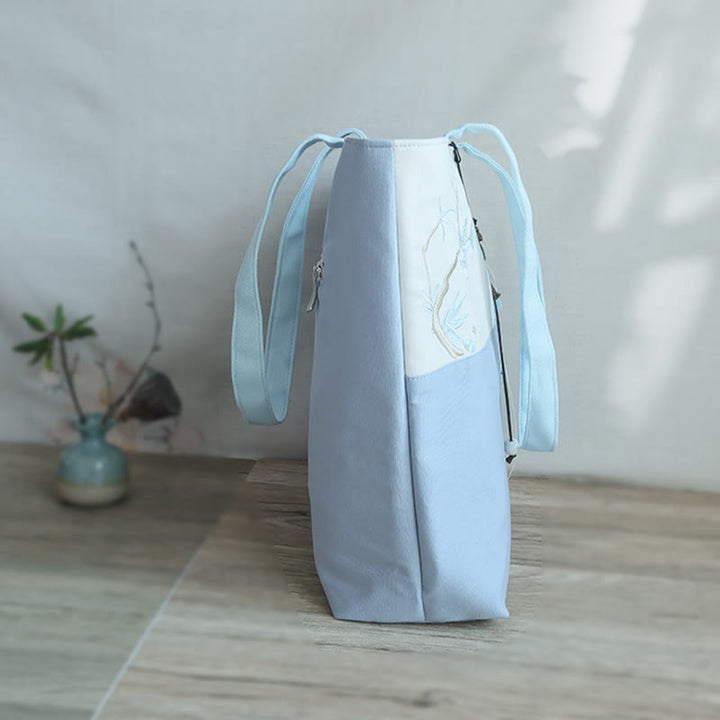 Buddha Stones Pear Flower Plum Peach Blossom Bamboo Embroidery Canvas Large Capacity Shoulder Bag Tote Bag - image 16