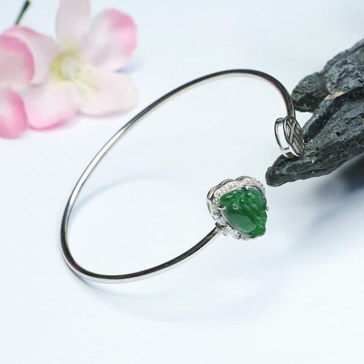 Buddha Stones 925 Sterling Silver Laughing Buddha Jade Luck Bracelet Bangle - Jade - image 0