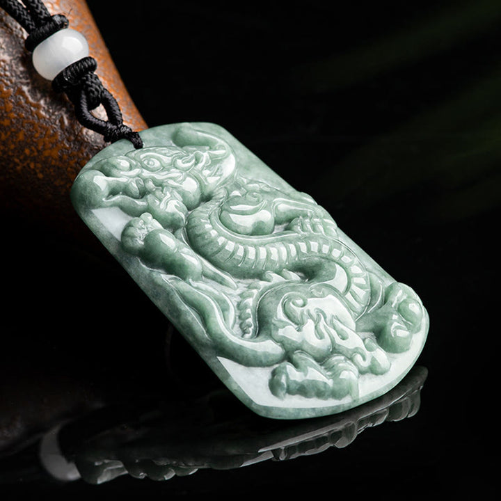 Buddha Stones Year of the Dragon Chinese Zodiac Dragon Jade Success Amulet Necklace Pendant - image 2