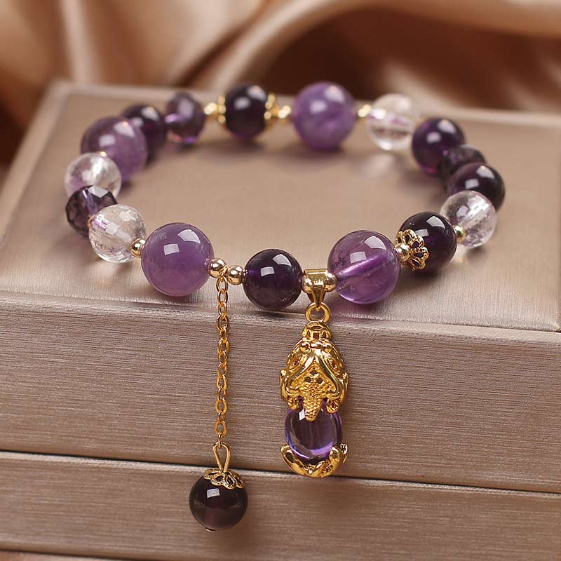 Buddha Stones  Natural Amethyst PiXiu Healing Bracelet - Amethyst - image 0