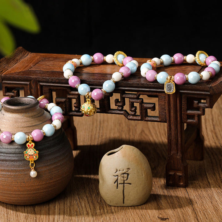 Buddha Stones Tibetan Zakiram Goddess of Wealth Rabbit Lion Head Charm Liuli Glass Incense Ash Porcelain Bead Protection Bracelet - image 10