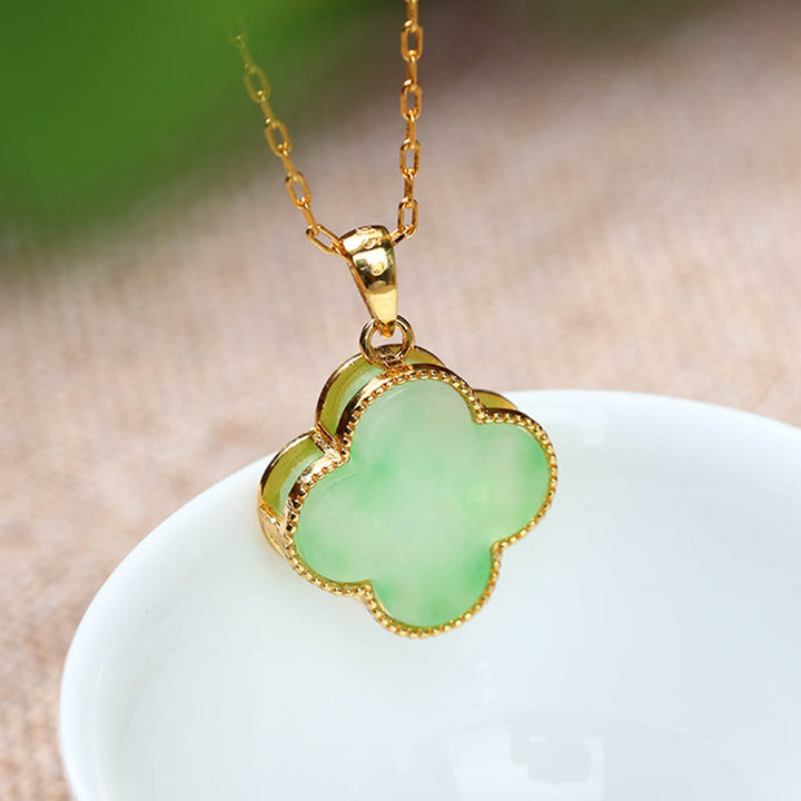 Buddha Stones Four Leaf Clover Jade Pattern Luck Necklace Pendant - Jade(Prosperity♥Abundance) - image 0