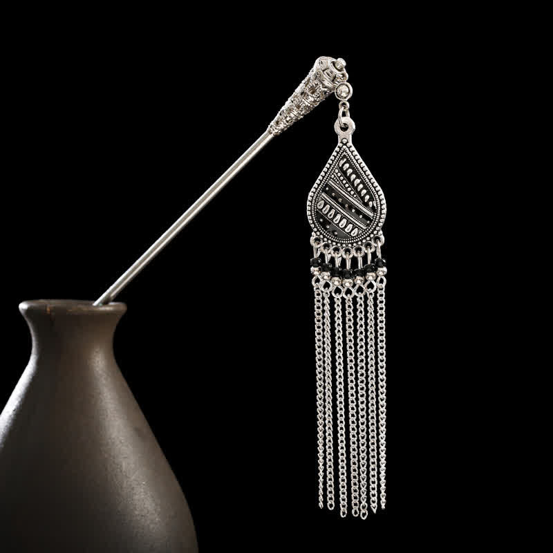 Water Drop Lily of the Valley Flowers Tassels Confidence Hairpin - Water Drop-Black - image 3