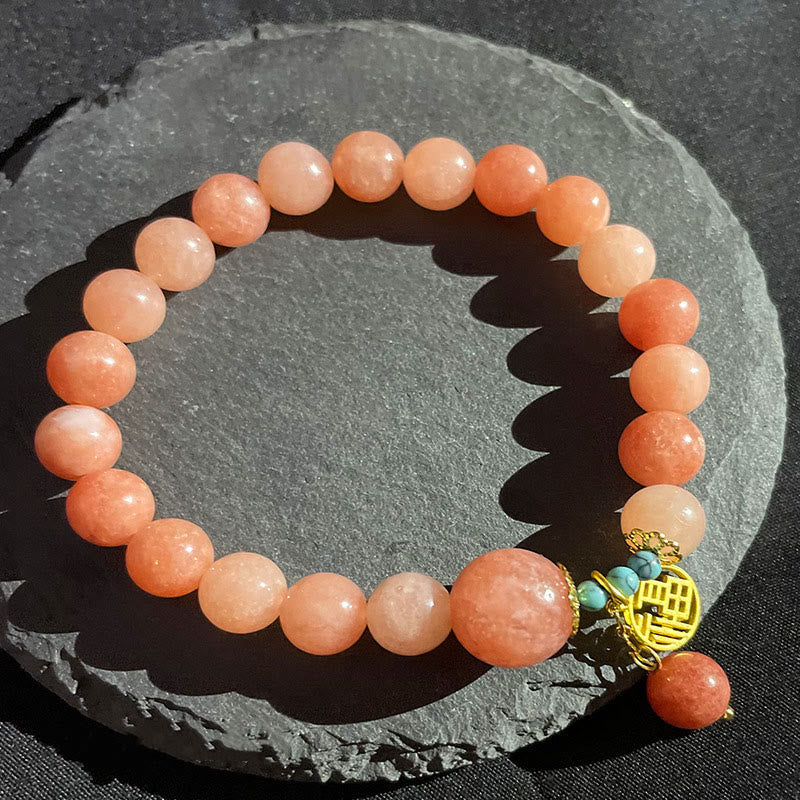 Buddha Stones Natural Orange Stone Turquoise Fu Character Charm Luck Fortune Bracelet - image 8