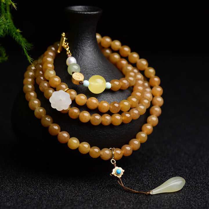 Buddha Stones Natural Hetian Topaz Amber Lotus White Jade Pearl Success Bracelet - Topaz (Protection ♥ Kindness) - image 0
