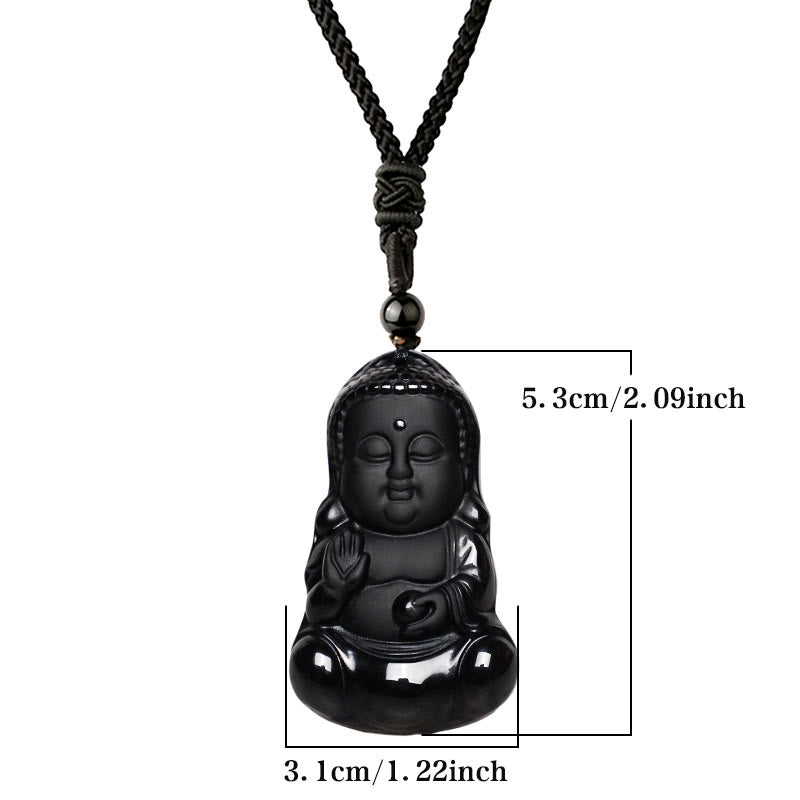 Buddha Stones Natural Black Obsidian Crystal Buddha Strength Protection Amulet Lucky Charm Pendant Necklace - image 5