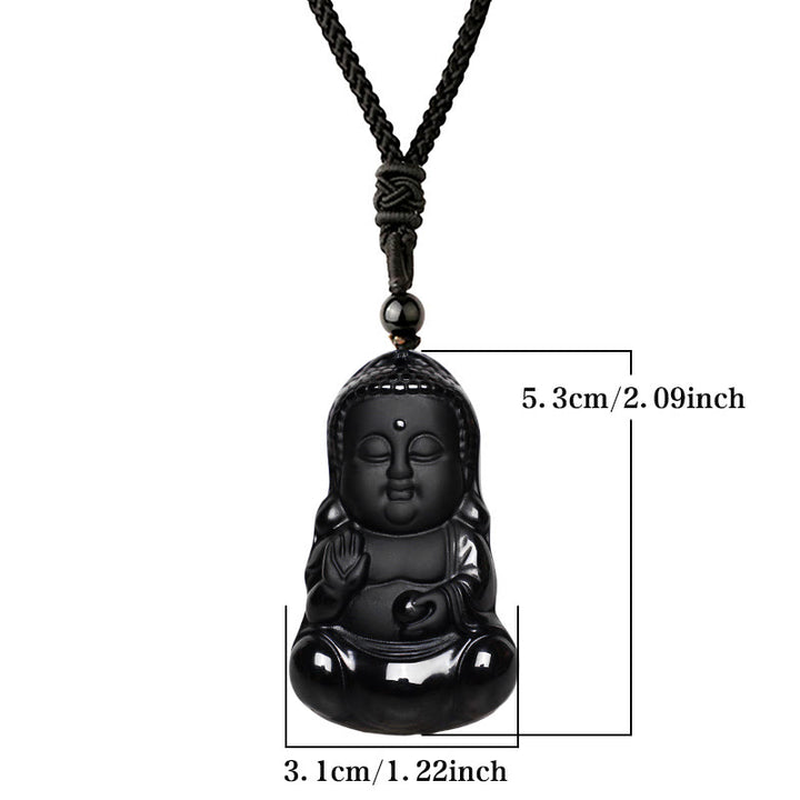 Buddha Stones Natural Black Obsidian Crystal Buddha Strength Protection Amulet Lucky Charm Pendant Necklace - image 5