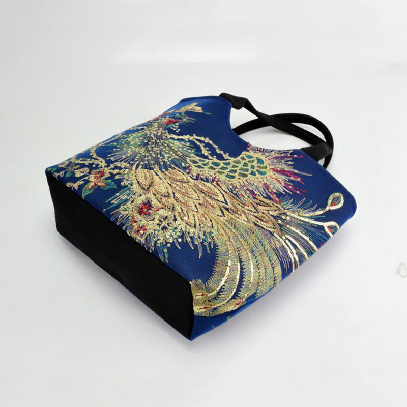 Buddha Stones Peacock Double-sided Embroidery Tote Bag Shoulder Bag Crossbody Bag - image 6
