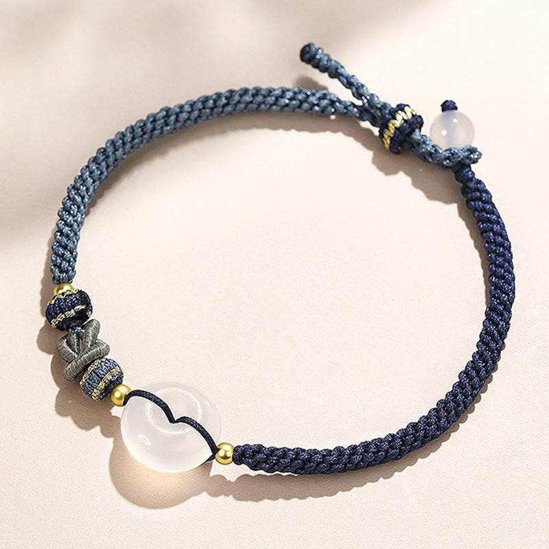 Buddha Stones Handmade White Agate Peace Buckle Luck Happiness Protection Weave String Bracelet - image 9