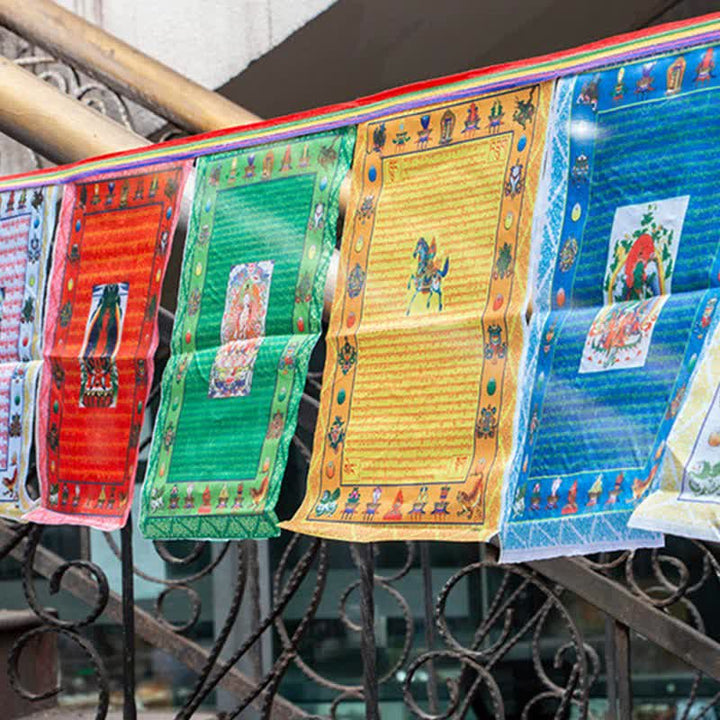 Buddha Stones Tibetan 5 Colors Windhorse Buddha Tara Scriptures Healing Auspicious Outdoor Prayer Flag - 3.5m - image 0