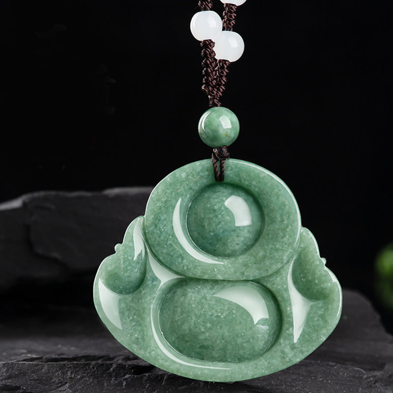 Buddha Stones Laughing Buddha Cyan Jade Harmony Necklace String Bead Pendant - image 6
