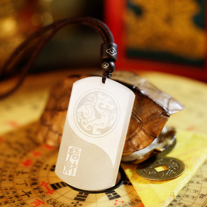 Buddha Stones White Jade PiXiu Yin Yang Luck Protection Necklace Pendant - image 6