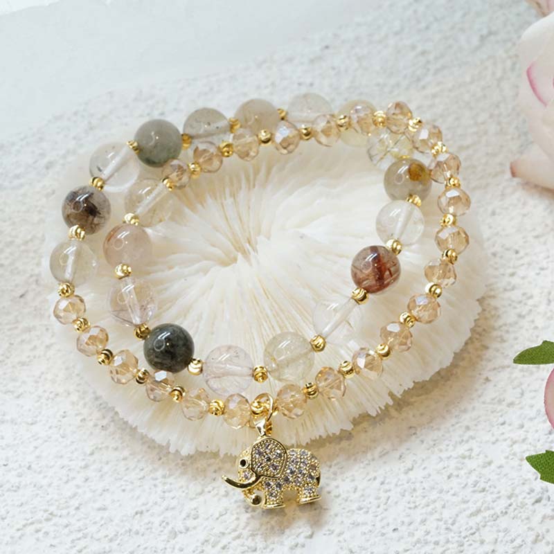 Buddha Stones Rose Quartz Elephant Healing Energy Charm Bracelet - image 6