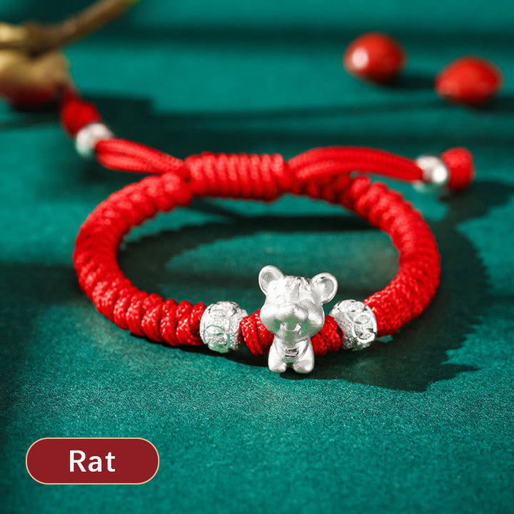 Buddha Stones 999 Sterling Silver Chinese Zodiac Red Rope Luck Handcrafted Kids Bracelet - Rat(Bracelet Size 12+4cm) - image 3