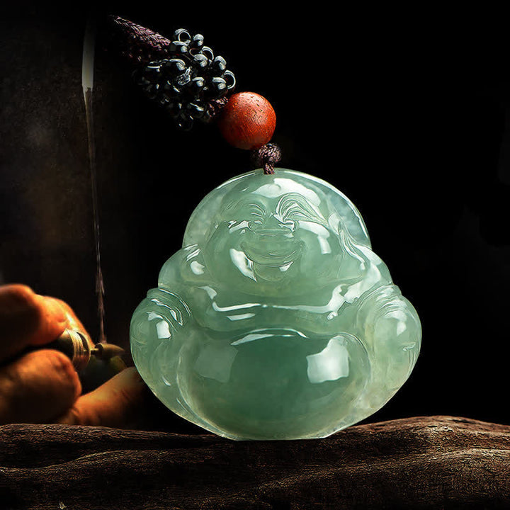 Buddha Stones Laughing Buddha Jade Abundance String Necklace Pendant - image 2