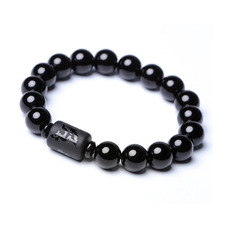Buddha Stones Soul Cleansing Black Obsidian Phoenix Dragon Bracelet - Phoenix - 0.47 in (12 mm) - image 2