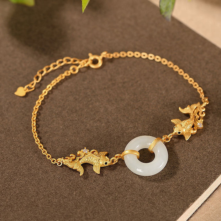 Buddha Stones White Jade Koi Fish Prosperity Bracelet - Koi Fish (Luck ♥ Prosperity) - image 0