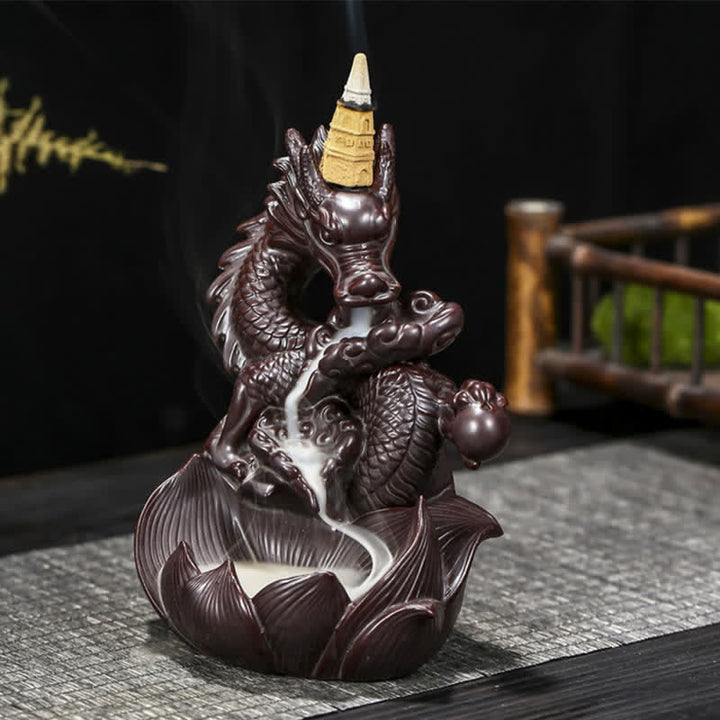 Dragon Lotus Pattern Strength Protection Ceramic Incense Burner Decoration - image 2