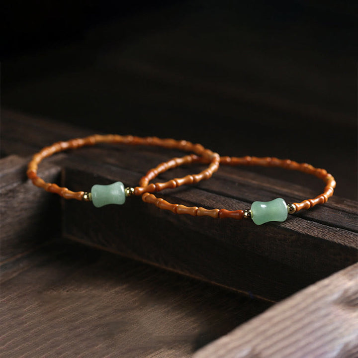 Buddha Stones Natural Olive Pit Green Aventurine Bamboo Pattern Luck Bracelet - image 9