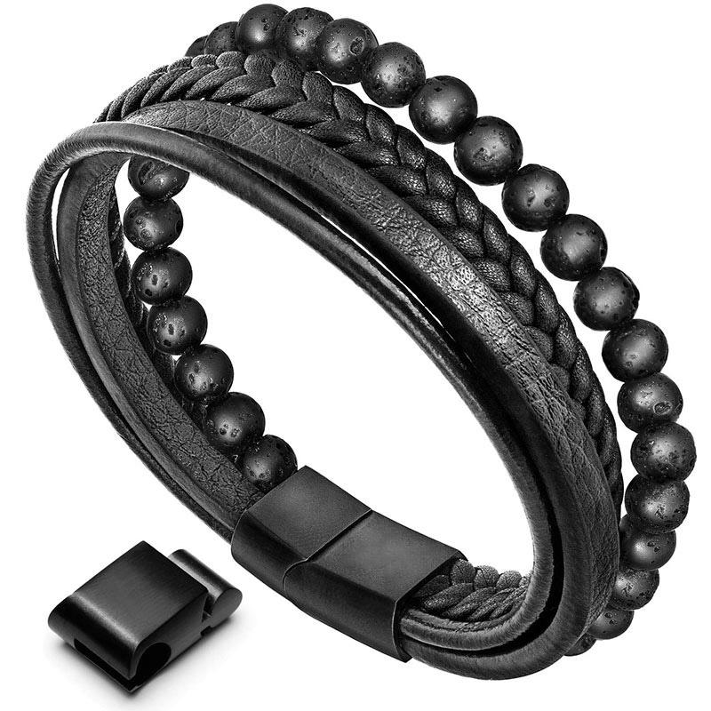 Buddha Stones Natural Lava Rock Black Onyx Bead Leather Bracelet - Lava Rock - image 17