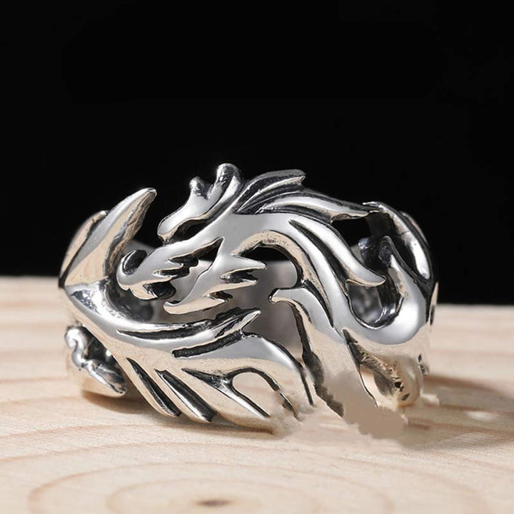 Buddha Stones Dragon Pattern Protection Strength Adjustable Ring - image 1