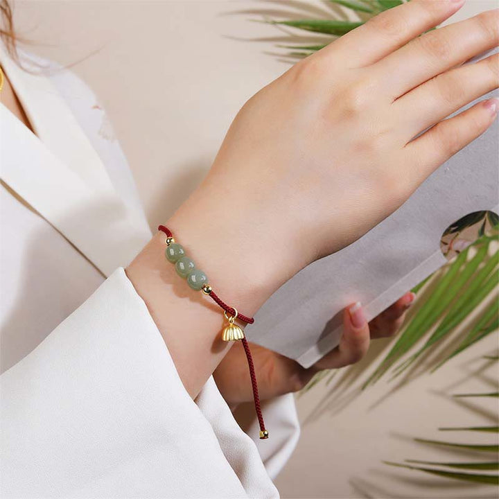 Buddha Stones Handmade Hetian Jade Bead Lotus Pod Prosperity Luck Braided Bracelet - image 3