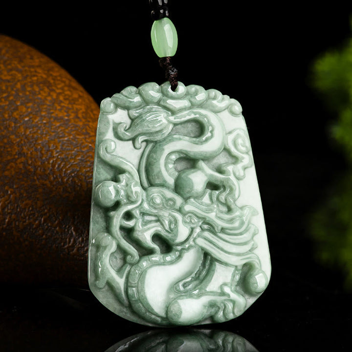 Buddha Stones Year Of The Dragon Chinese Zodiac Dragon Soaring Jade Protection Bead Chain Necklace Pendant - image 2