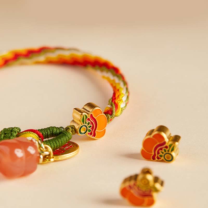 Buddha Stones Persimmon Red Agate Strength Reincarnation Knot Braid String Bracelet - image 13