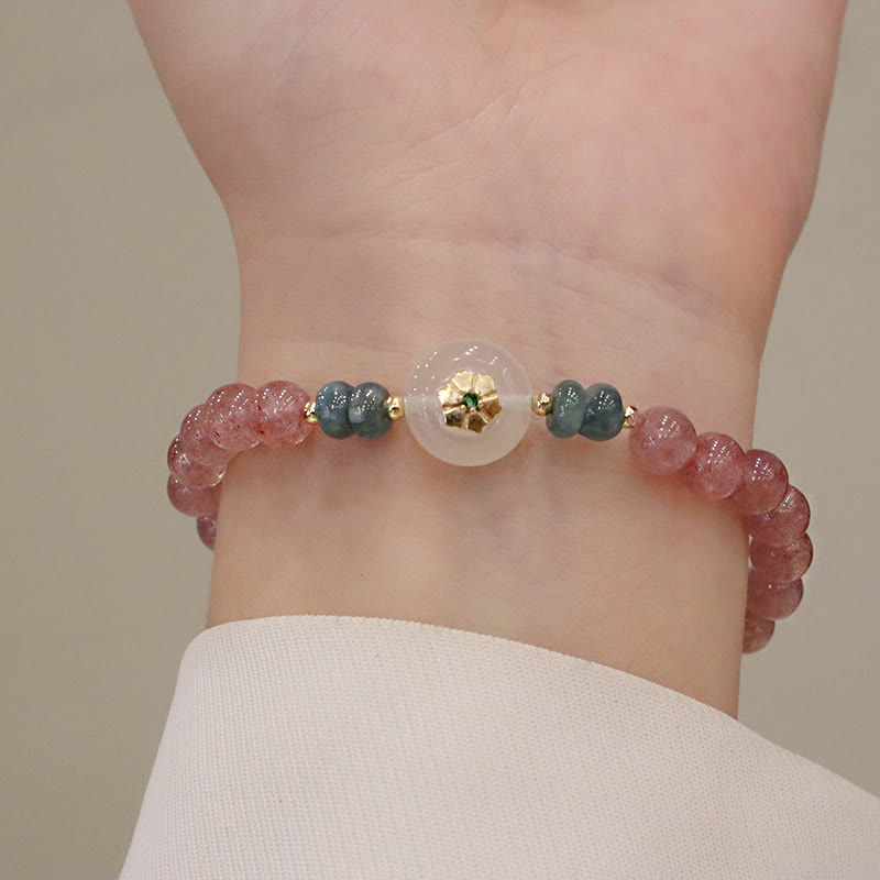 Buddha Stones Natural Strawberry Quartz Chalcedony Jade Healing Bracelet - image 3