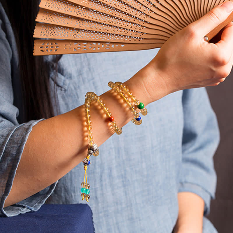 925 Sterling Silver 108 Mala Beads Natural Citrine Red Agate Amber Pleasure Charm Bracelet - image 16