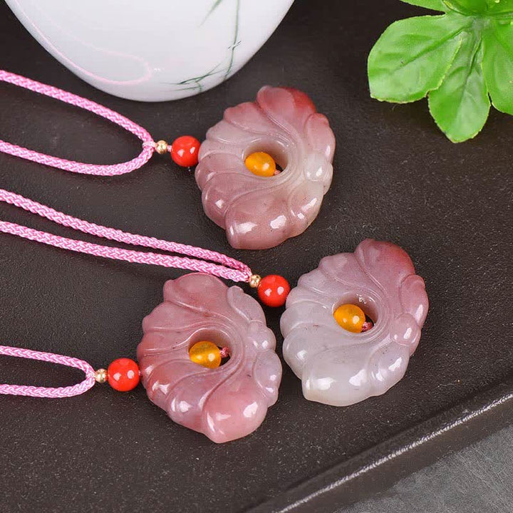 Buddha StonesPink Golden Silk Jade Lotus Flower Wealth Necklace Pendant - image 5