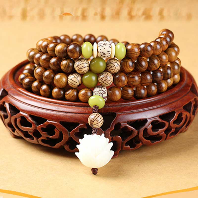 Buddha Stones Tibetan Rosewood Lotus Mala Protection Calm Necklace Bracelet - image 1