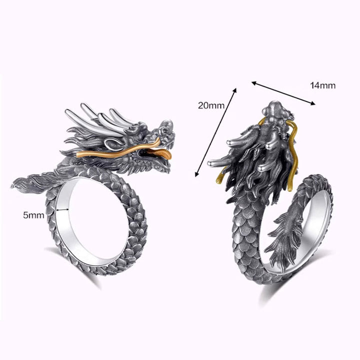 Buddha Stones 925 Sterling Silver Vintage Dragon Design Protection Strength Adjustable Ring - image 12