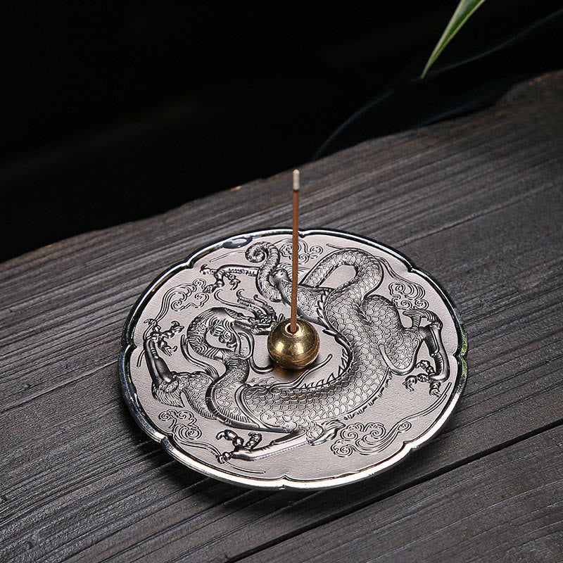 Buddha Stones Round Auspicious Dragon Protection Copper Alloy Stick Incense Burner Decoration - Dark Green Dragon 9.2*1.2cm - image 0