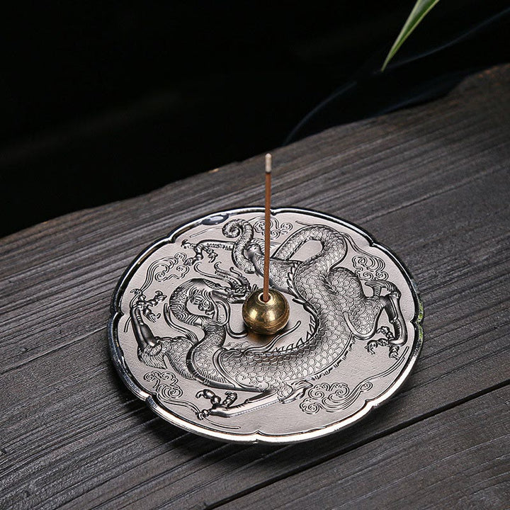 Buddha Stones Round Auspicious Dragon Protection Copper Alloy Stick Incense Burner Decoration - Dark Green Dragon 9.2*1.2cm - image 0