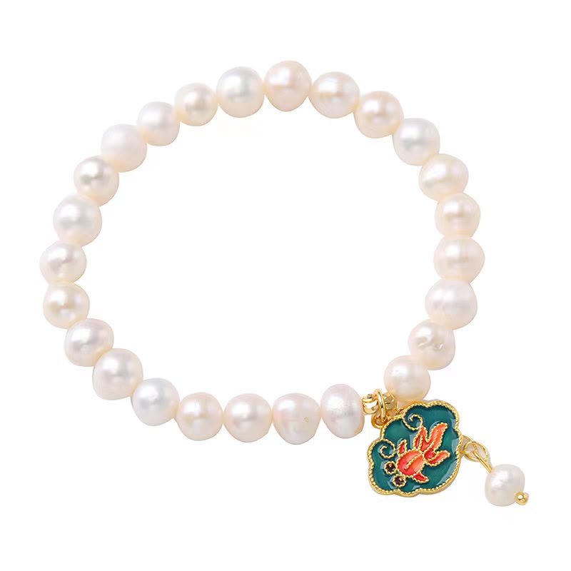 Buddha Stones Natural Pearl Lotus Koi Fish Goldfish Optimism Charm Bracelet - image 6