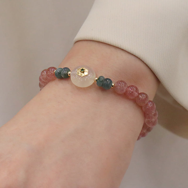 Buddha Stones Natural Strawberry Quartz Chalcedony Jade Healing Bracelet - image 7