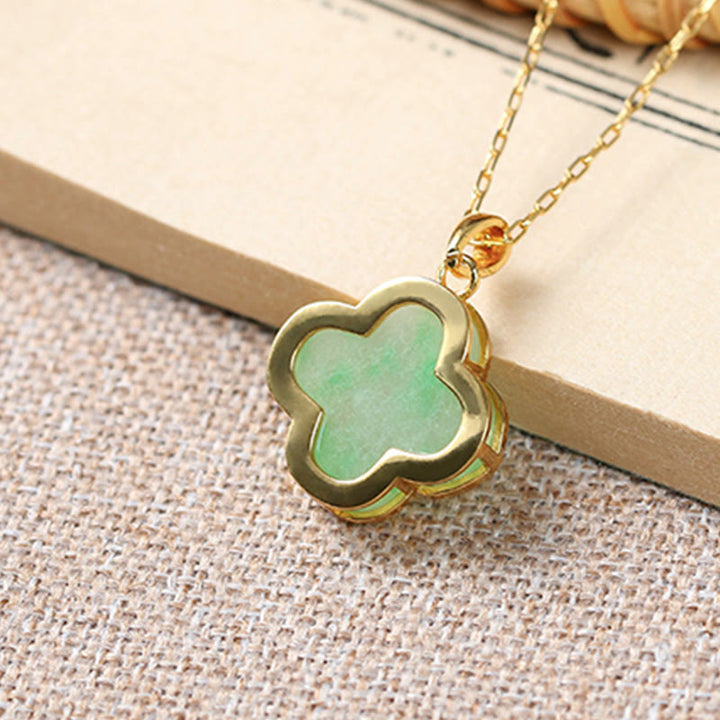 Buddha Stones Four Leaf Clover Jade Pattern Luck Necklace Pendant - image 4