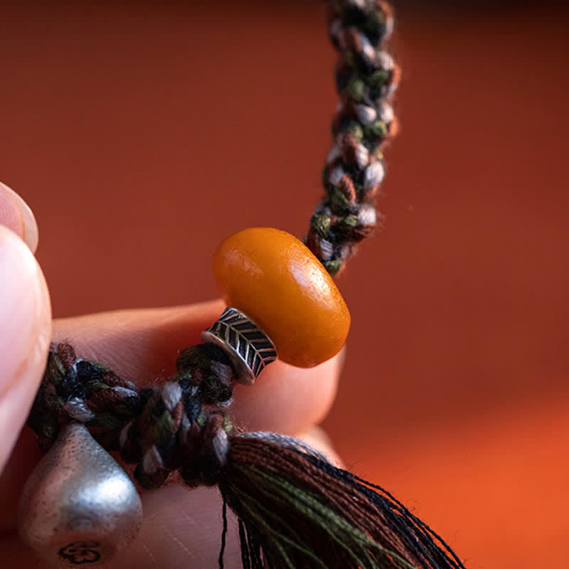 Buddha Stones 990 Sterling Silver Tibetan Handmade Amber Steelyard Weight Wish Protection Bracelet - image 12