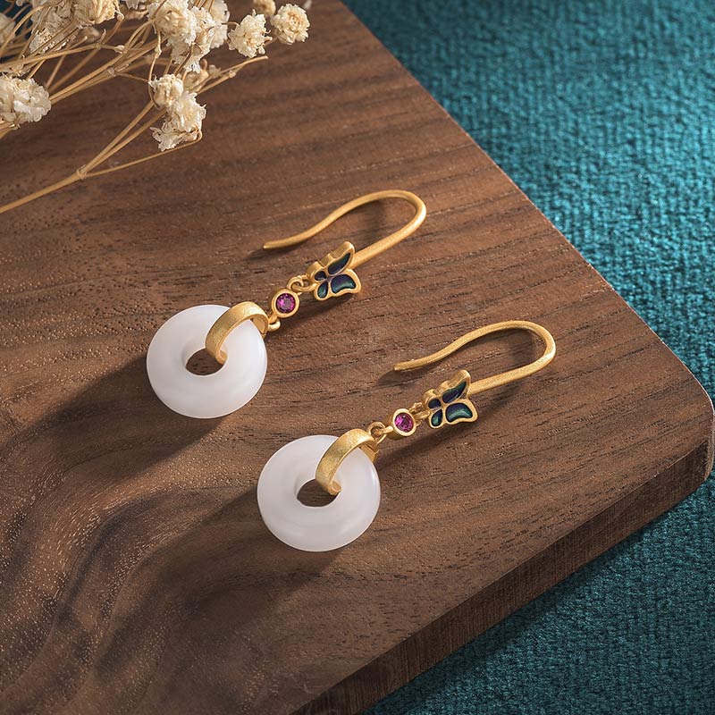 FengShui White Jade Butterfly Fortune Earrings - image 2