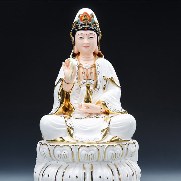 Buddha Stones Chenrezig Bodhisattva Avalokitesvara Success Ceramic Statue Home Decoration - 26*15cm - image 1