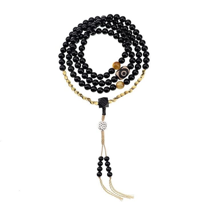 Buddha Stones Tibetan 108 Mala Beads Black Onyx Three-eyed Dzi Beads Protection Bracelet - image 18