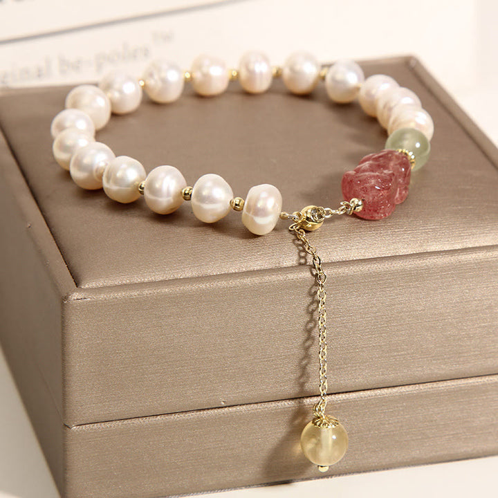 Buddha Stones Natural Pearl Strawberry Quartz PiXiu Optimism Charm Bracelet - image 3