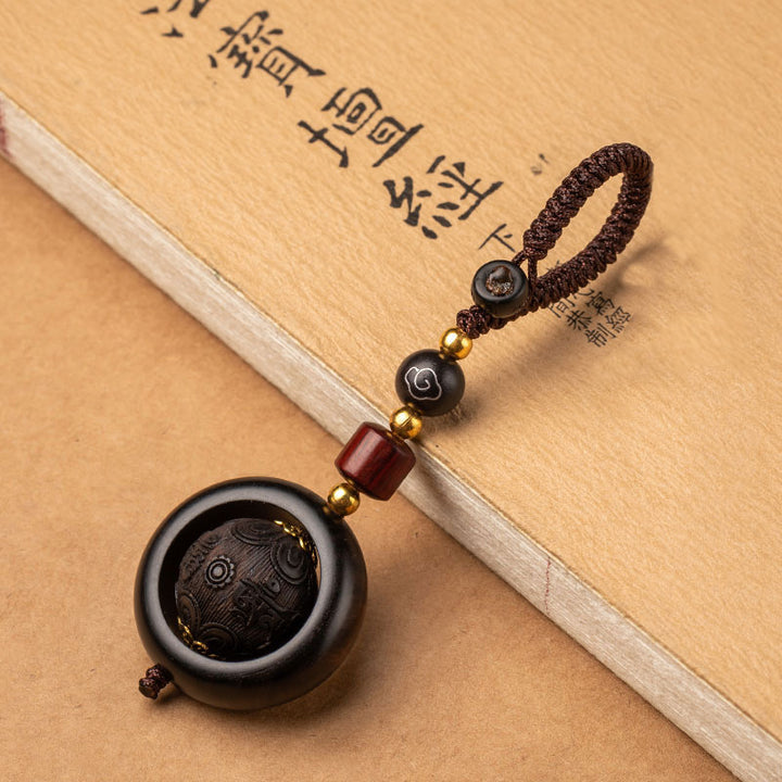 Buddha Stones Tibetan Small Leaf Red Sandalwood Ebony Luck Protection Rotation Decoration - Ebony&Six True Words - image 18