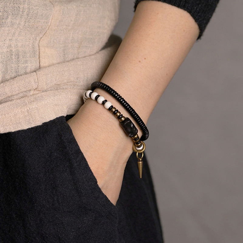 Buddha Stones Bone Beads Ebony Wood Copper Strength Couple Bracelet - image 3