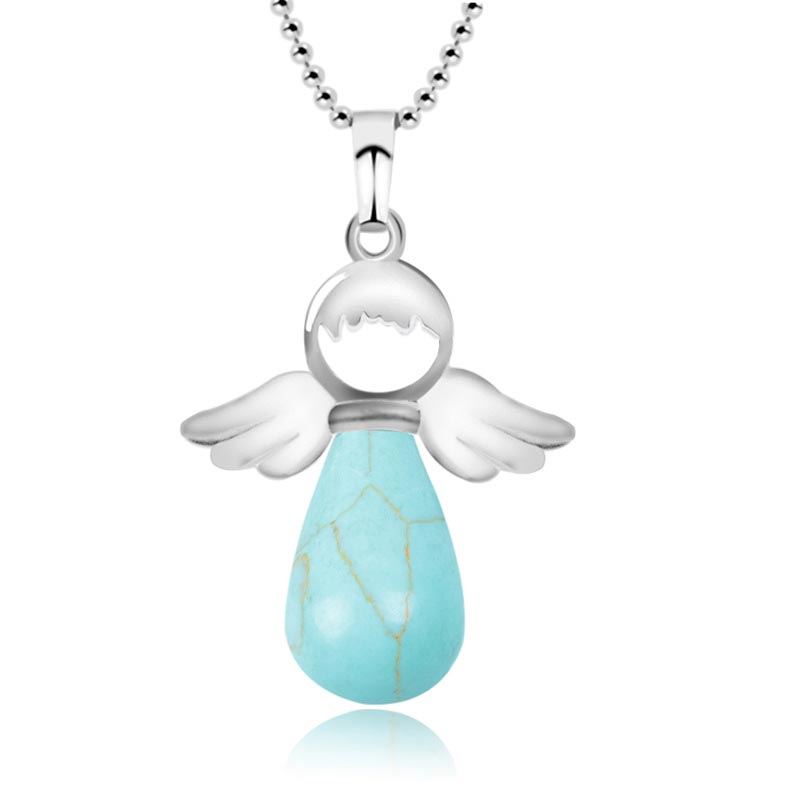 Buddha Stones Little Angel Wings Natural Crystal Luck Necklace Pendant - Turquoise - image 21