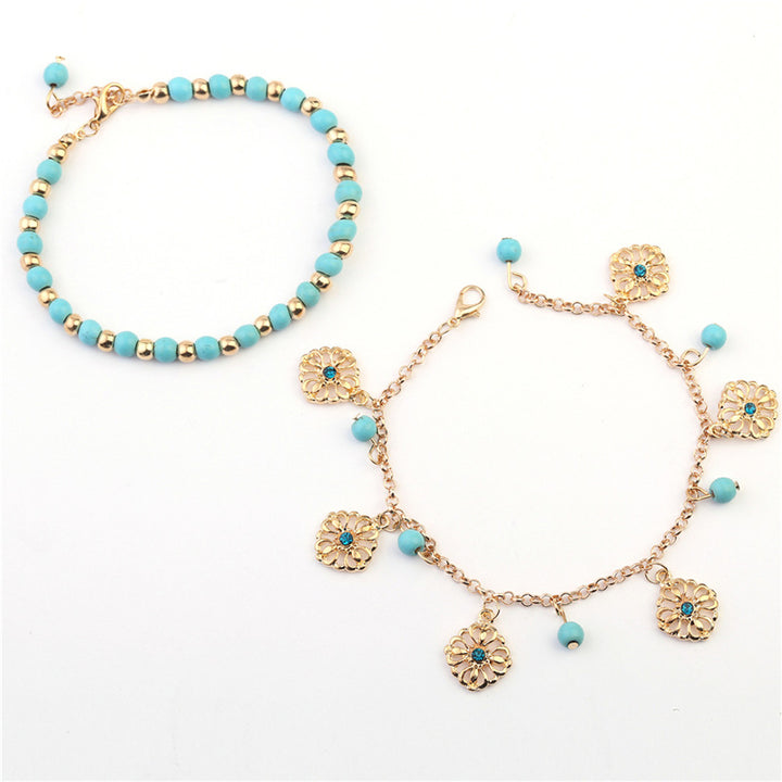 2Pcs Turquoise Stone Flower Protection Bracelet Anklet - image 6