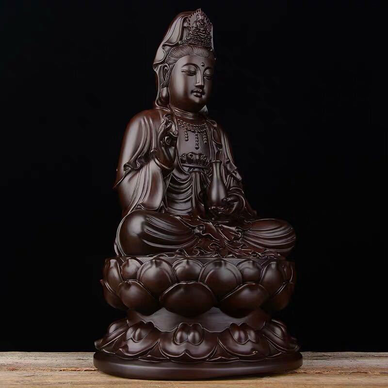 Buddha Stones Avalokitesvara Ebony Lotus Harmony Blessing Home Decoration - image 1
